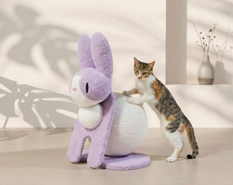 Rascador para gatos con forma de conejito - Poste rascador de sisal, bola rascadora de cuerda de papel para gatos y gatitos de interior, rascador de sisal para gatos
