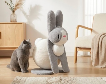 Pelota rascador para gatos con forma de conejito: juguete para mascotas de cuerda de sisal para gatos grandes y decoración moderna del hogar.