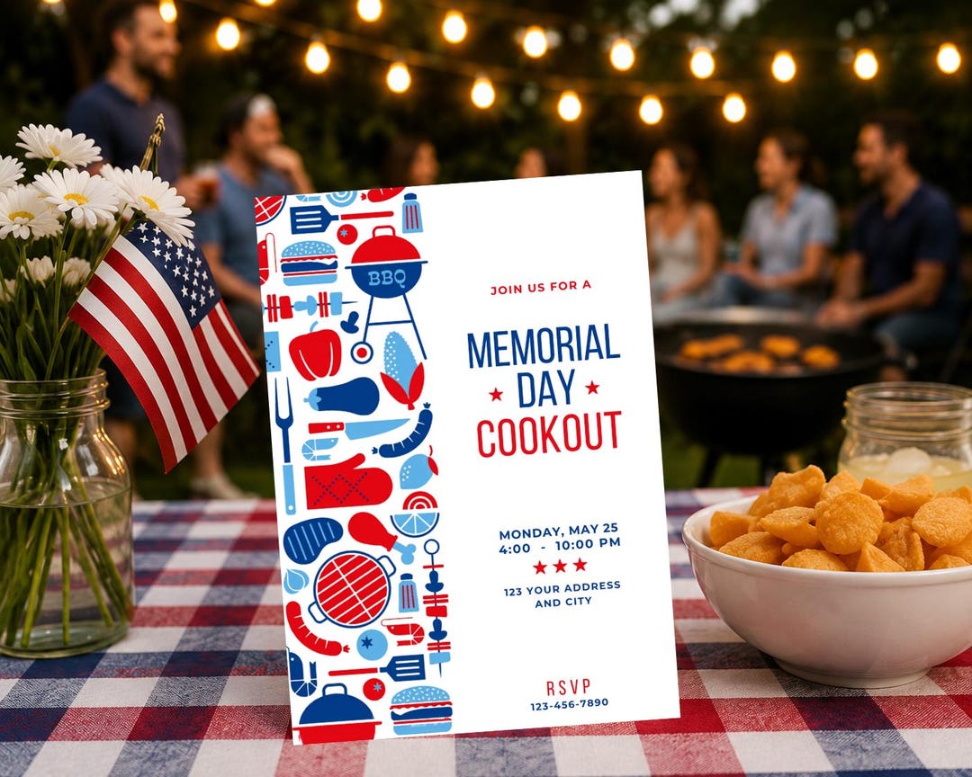 Modern Memorial Day Cookout Invitation Template (digital Download ...