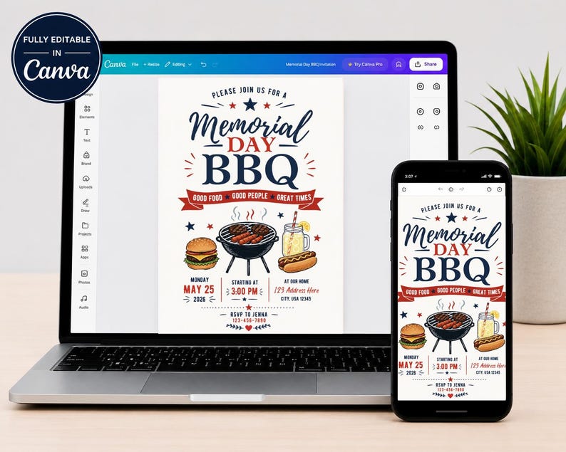 Memorial Day BBQ Invitation Template (digital Download) | Editable ...