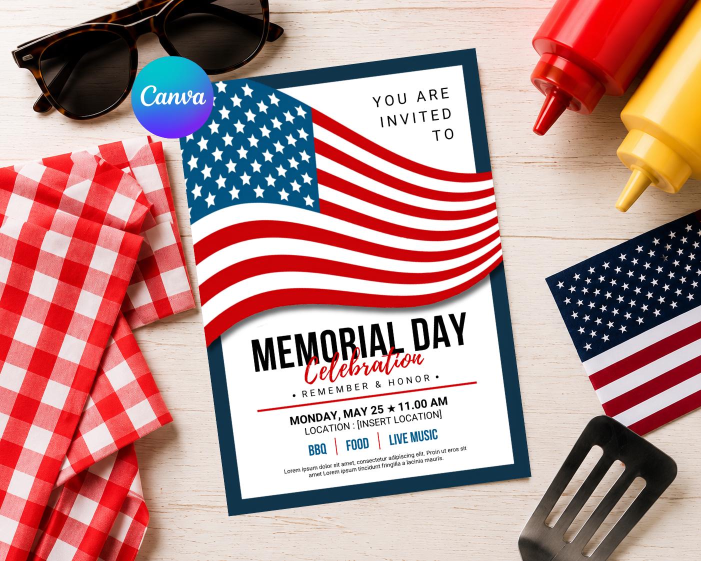 Memorial Day Celebration Invitation Template (digital Download ...
