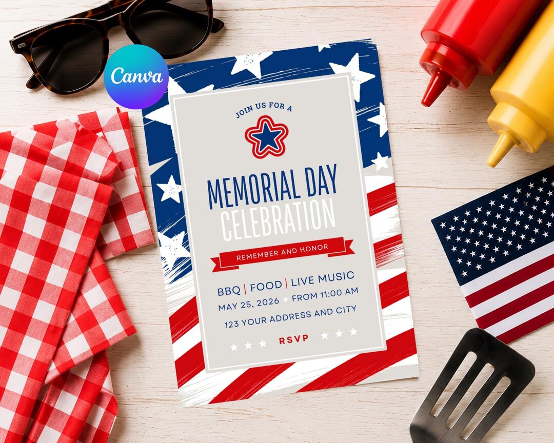 Memorial Day Celebration Invitation Template (digital Download ...