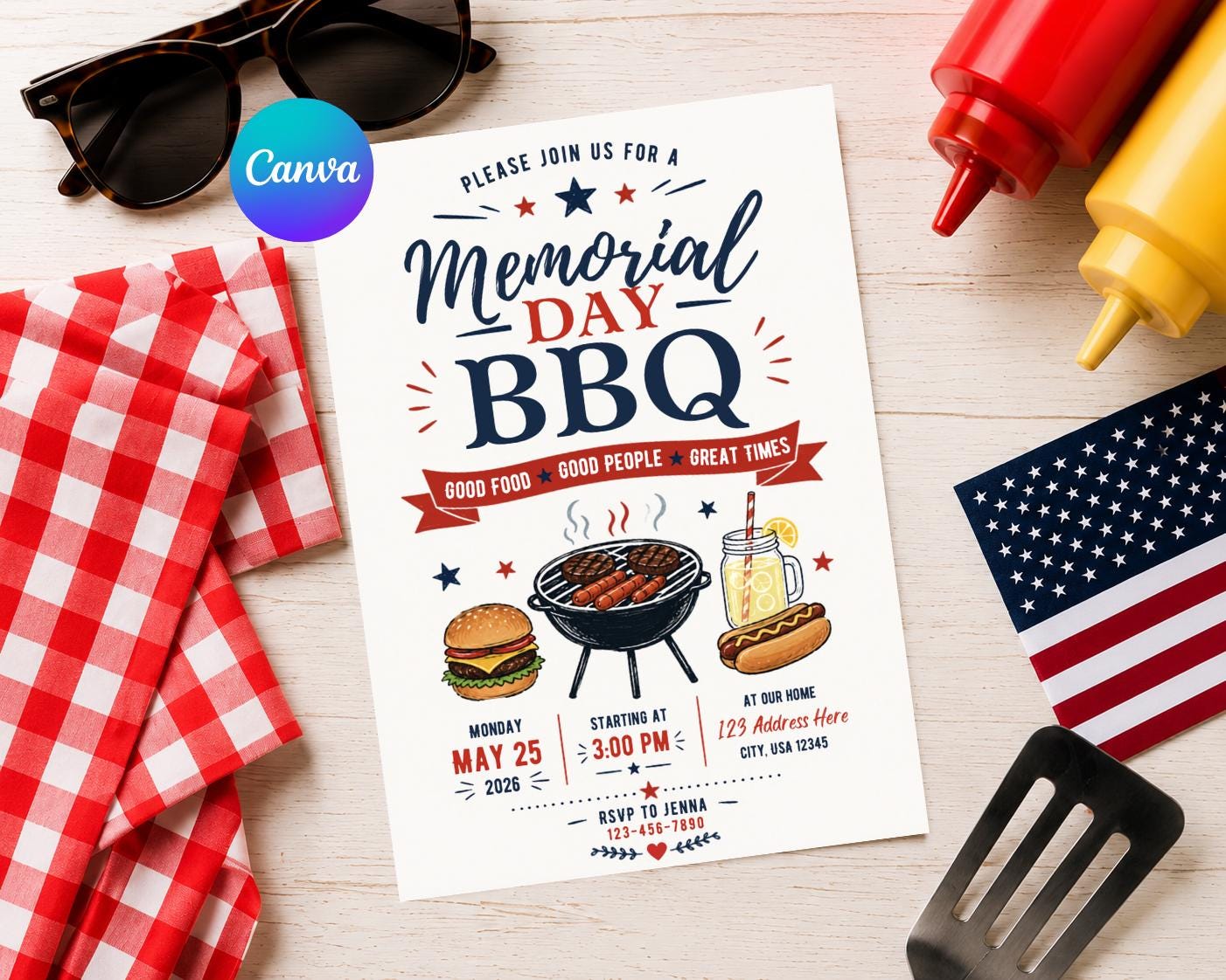 Memorial Day BBQ Invitation Template (digital Download) | Editable ...