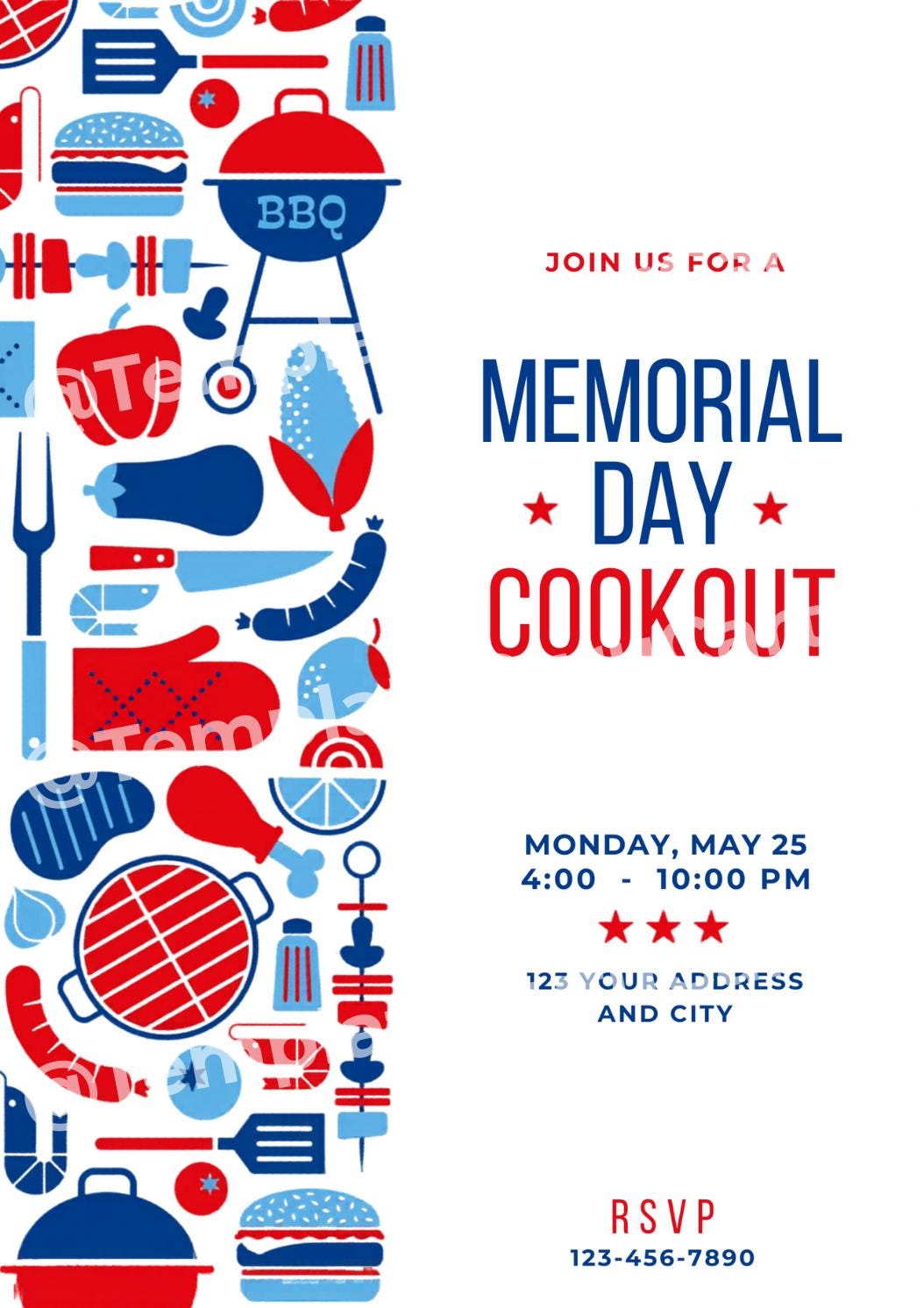 Modern Memorial Day Cookout Invitation Template Bundle (digital ...