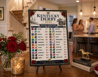 Póster actualizado del Derby de Kentucky 2026 / Lista de caballos y tabla de probabilidades / Decoración imprimible para fiestas del Derby / Descarga instantánea