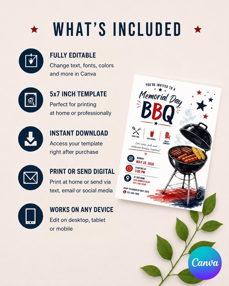 Memorial Day BBQ Invitation Template (digital Download) | Editable ...