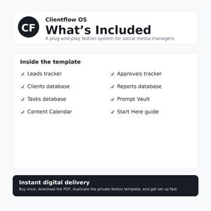 Modello Notion per Social Media Manager / Onboarding clienti, calendario editoriale, approvazioni, report
