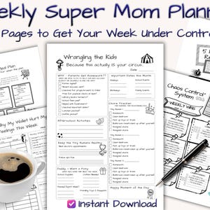 Afdrukbare weekplanner voor moeders | Maaltijdschema, karweitracker, huisbeheer | Chaos Command Center pdf