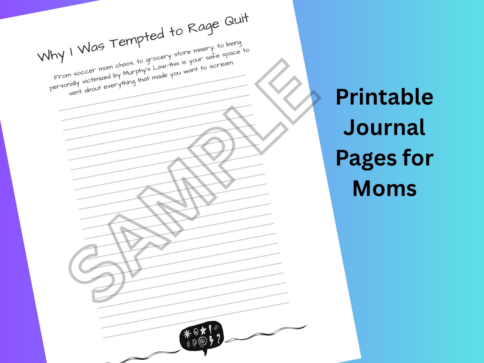 Printable Rage Journal Printable Journal Page for Moms | Rage Quit Rant Page | Stress Relief ...