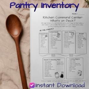 Pantry Inventory Printable for Moms | Kitchen Organization Tracker | Kitchen Command Center PDF
