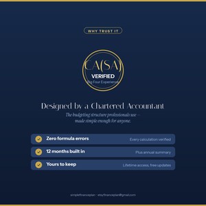 K&ouml;nnte beinhalten: Eine dunkelblaue digitale Grafik mit goldenem Text, der WHY TRUST IT liest, und einem kreisf&ouml;rmigen Logo mit der Aufschrift CA(SA) VERIFIED Big Four Experience. Es enth&auml;lt den Text Designed by a Chartered Accountant und drei Aufz&auml;hlungspunkte.
