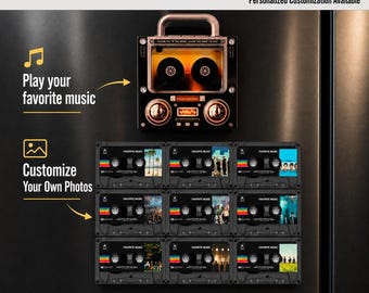 NFC Cassette Mixtape Fridge Magnets – Retro Boombox, 9 Tapes, Custom Design