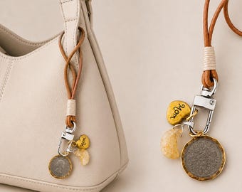 Original Design Moon and Sixpence Keychain / Bag Charm, Vintage Lucky Sixpence Coin Pendant, Gift for Mom