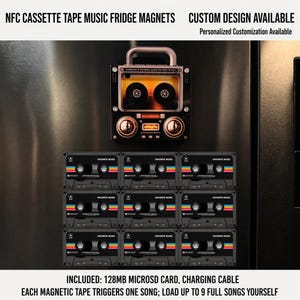 NFC Cassette Audio Fridge Magnet - Retro Boombox with 9 Magnetic Tapes - Mother's Day, Anniversary, Mixtape Memory, Personalized Present