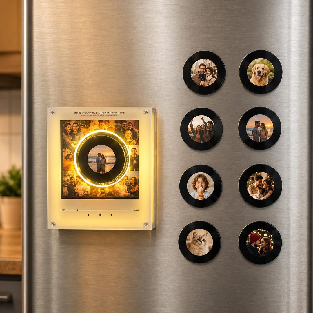 Personalized NFC Music Fridge Magnet, Custom Photo Record Player