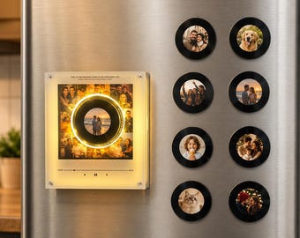 Personalized NFC Music Fridge Magnet, Custom Photo Record Player, Rotating Music Box (Adjustable Volume)