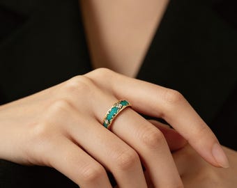 Vintage Victoria emerald enamel ring rose gold silk craft exquisite ring anniversary gift