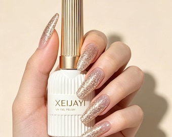 Reflective Diamond Flash UV Gel Nail Polish, Shiny Glitter Soak‑Off Gel, Golden & Blue Shimmer Nail Art Varnish