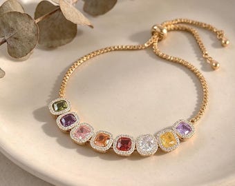 Geometric Rainbow CZ Bracelet Dopamine Colorful Stackable Gold Plated Everyday Women Jewelry