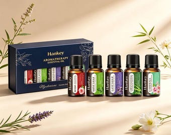 Natural Water‑Soluble Aromatherapy Essential Oil Set , 10ml×5 Fragrance Oils, Rose Lavender Peppermint Bamboo Gardenia ，Spa Relaxing Gift