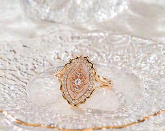 Vintage Marquise Lace Ring with Cubic Zirconia – Gold or Rose Gold Plated,Birthday Gift,Gift for women,Graduate Ring Gift
