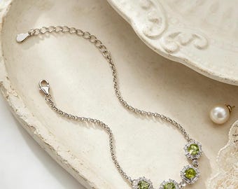 Custom Birthstone Bracelet | 925 Silver Natural Crystal Peridot Personalized Jewelry