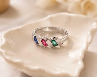Personalized Twisted Birthstone Ring, Custom 3-5 Stone Engraved Family Ring，Personalized Gifts,Gift for Mom