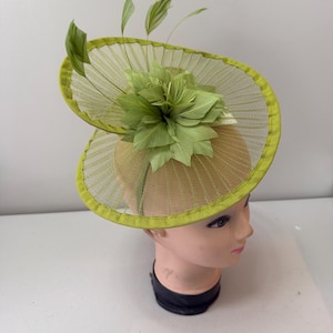 New Kentucky Derby Lime Green Pleated Mesh Fascinator Hat Headband Headpiece Linda Lime Green - Kentucky Derby Hat main image 4