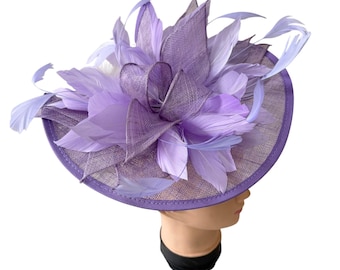 New Lilac Fascinator Hat, Feather Wedding Headpiece Headband Clip , Races Ascot Kentucky Derby
