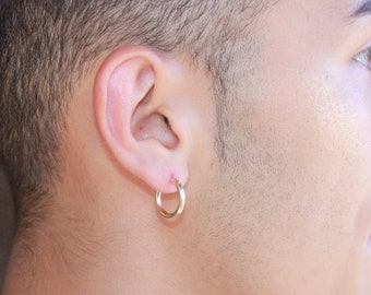 Men Gold Earring-Gold Earrings-Hoop Earrings-Gold Hoop Earrings-Gold Filled-Cartilage Hoop-Earrings For Men-Mens Hoop Earring-Mens