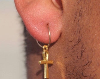 Men Ankh Earrings Gold-Men Earrings- Hoop Earrings-Gold Hoop Earrings-Gold Filled-Cartilage Hoop-Earrings For Men-Mens Hoop Earring-Mens