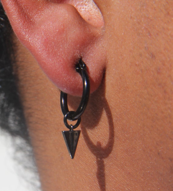 Men Black Earring Black Earrings Hoop Earrings Black Hoop Etsy