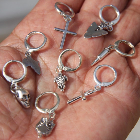 Men Dangle Earrings men Silver Earrings hoop Earrings silver Hoop