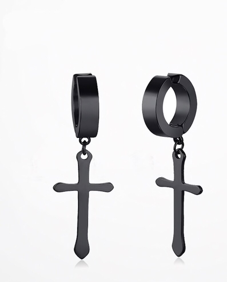 Negro cruz hombres pendientesnegro pendientesaro Etsy