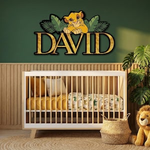 Personalized Simba Wooden Name Sign, Lion King Custom Nursery Wall Decor, Safari Jungle Kids Room Art image 6