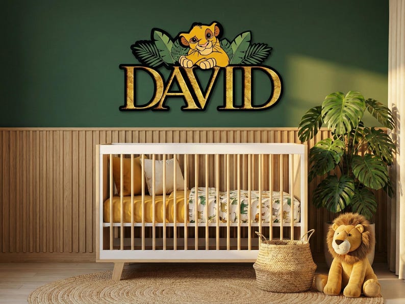 Personalized Simba Wooden Name Sign, Lion King Custom Nursery Wall Decor, Safari Jungle Kids Room Art image 6