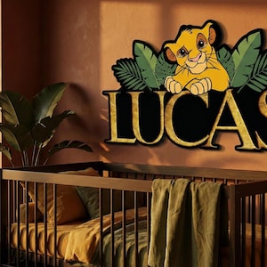 Personalized Simba Wooden Name Sign, Lion King Custom Nursery Wall Decor, Safari Jungle Kids Room Art image 3
