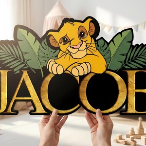 Personalized Simba Wooden Name Sign, Lion King Custom Nursery Wall Decor, Safari Jungle Kids Room Art image 10