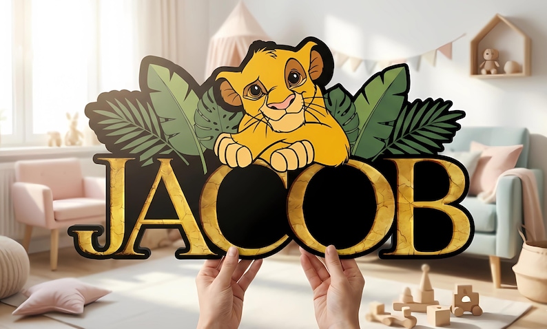 Personalized Simba Wooden Name Sign, Lion King Custom Nursery Wall Decor, Safari Jungle Kids Room Art image 10