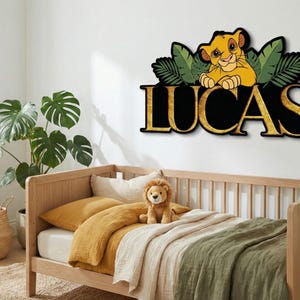 Personalized Simba Wooden Name Sign, Lion King Custom Nursery Wall Decor, Safari Jungle Kids Room Art Lion Style-2