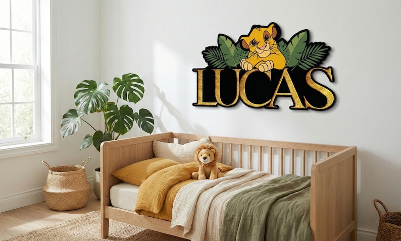 Personalized Simba Wooden Name Sign, Lion King Custom Nursery Wall Decor, Safari Jungle Kids Room Art Lion Style-2