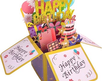Happy Birthday Pop Up Card: 3D Gift Box Surprise for All Ages