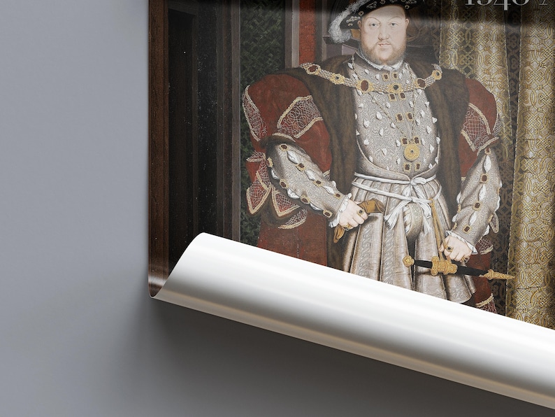 May include: A framed portrait of a man in regal attire, featuring a fur-trimmed robe, ornate jewelry, and a hat. The portrait is a historical artwork, with a dark background and a glimpse of a decorative curtain.