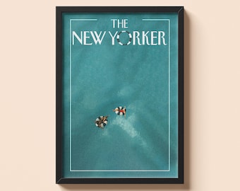 Dos chicas en la piscina. Lámina minimalista de revista / Póster de la vieja aristocracia / Póster vintage de The New Yorker.