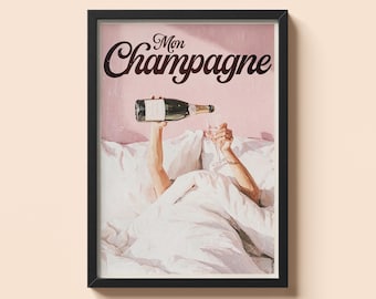 Impressão vintage da revista Mon Champagne | Pôster de elegância da velha guarda