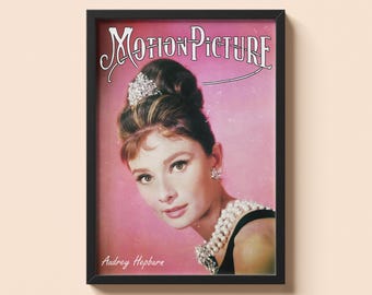 Pôster vintage de revista de cinema com Audrey Hepburn | Arte de parede para pessoas ricas | Impressão de cinema clássico