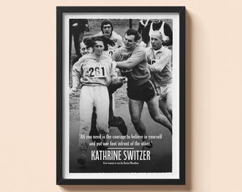 Impressão de Kathrine Switzer na Maratona de Boston de 1967 – História da Corrida, Arte de Parede Feminista