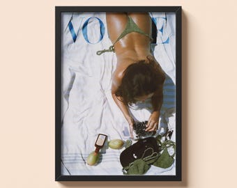 Póster de revista sobre bronceado con toallas de playa / Póster de la vieja aristocracia / Póster vintage de Vogue