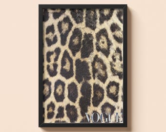 Pôster vintage da Vogue com estampa de leopardo | Arte de parede para quem tem dinheiro antigo | Impressão de revista de moda retrô