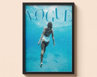 Impressão de maiô da Vogue | Pôster vintage de revista Bubble | Arte de parede para quem tem dinheiro antigo